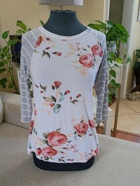 G Mini Floral Raglan Long Sleeve Tee - White with Pink Floral